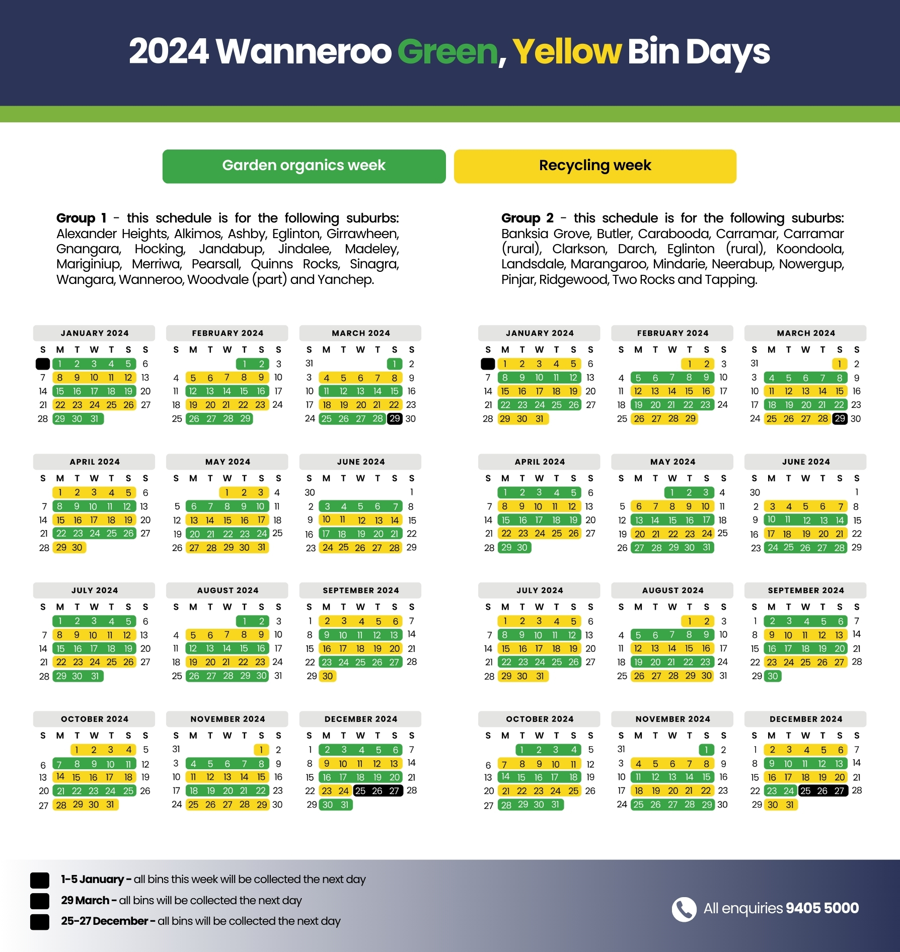 2024 wanneroo green, yellow bin days